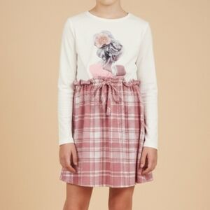 Stylish Kids Casual Dress with Pink Plaid Skirt Girls Size 8